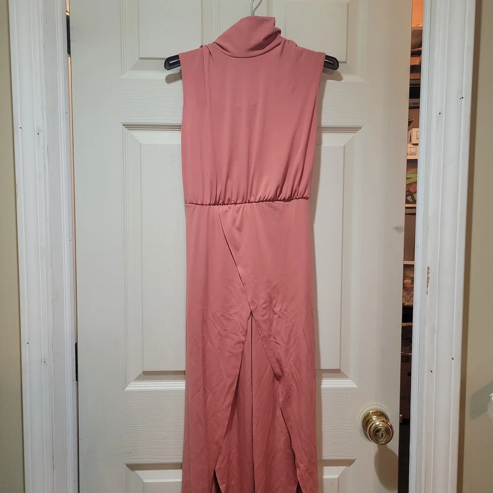 Weissman Sleeveless High-Neck Dance Dress in Rust